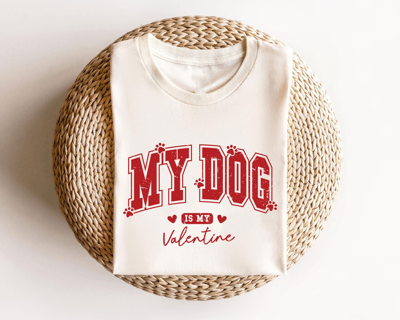 "My Dog Is My Valentine" red design ready-to-press DTF transfer for custom T-shirts and hoodies.