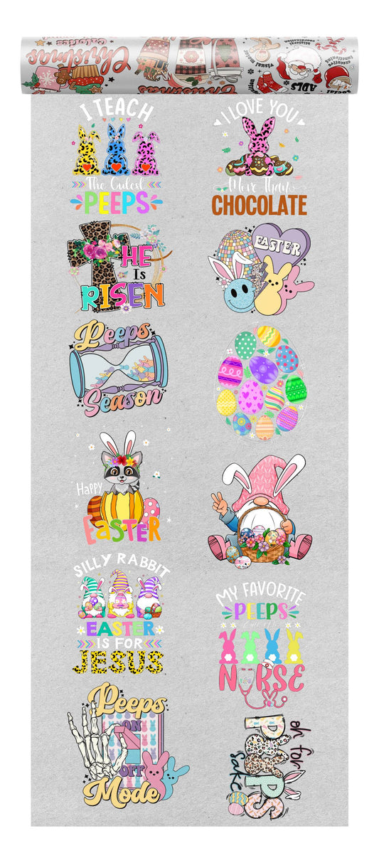 An extensive DTF design bundle for Easter featuring whimsical bunnies, colorful eggs, and springtime graphics.