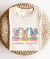 Happy Easter Patterned Bunny Trio Ready-to-Press DTF Transfer - Sam's DTF Transfers