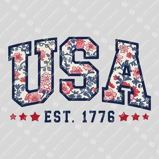 USA EST. 1776 – Floral Varsity Patriotic