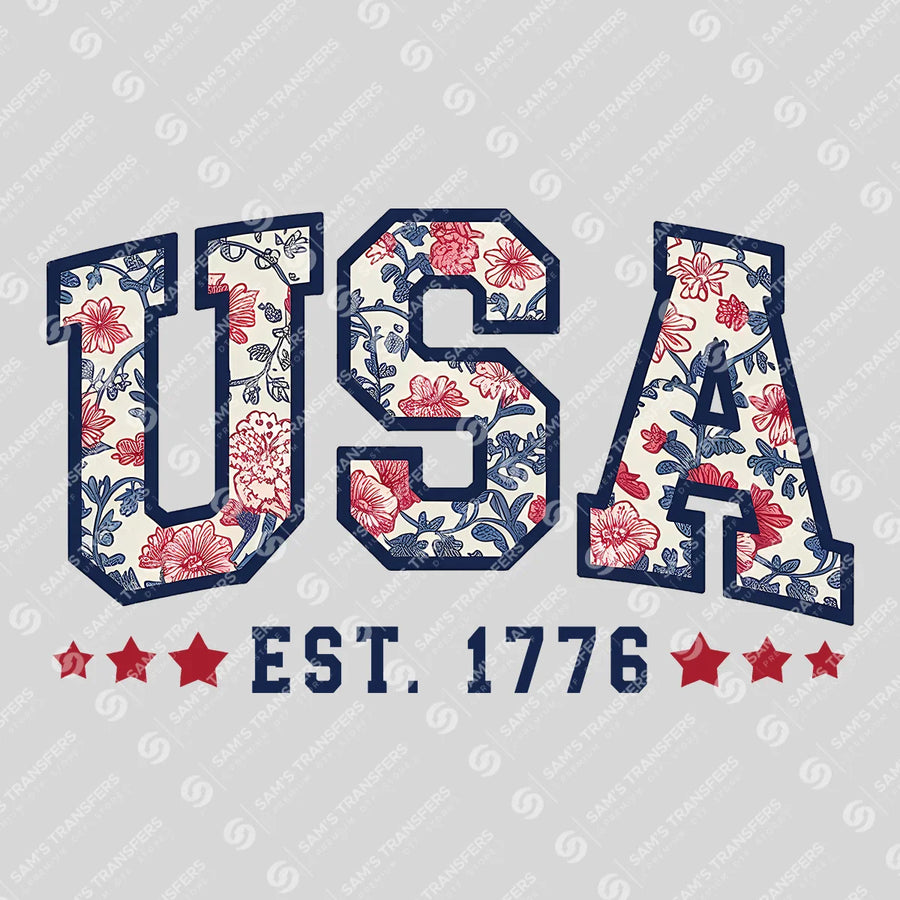USA EST. 1776 – Floral Varsity Patriotic