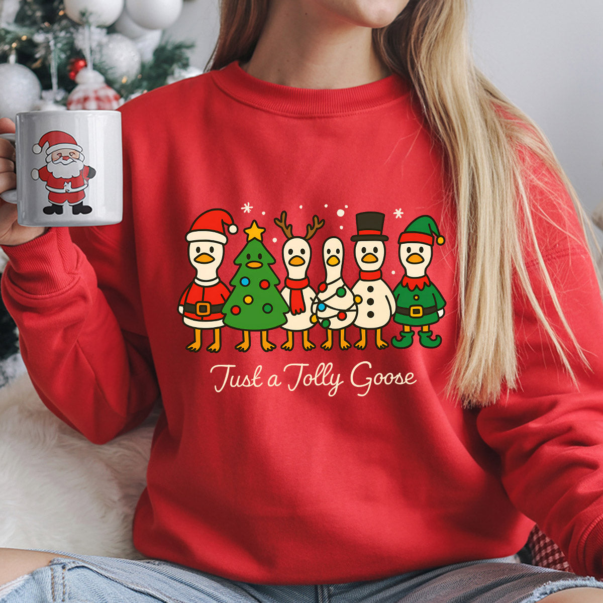 Sweatshirt featuring a Christmas-themed DTF transfer.