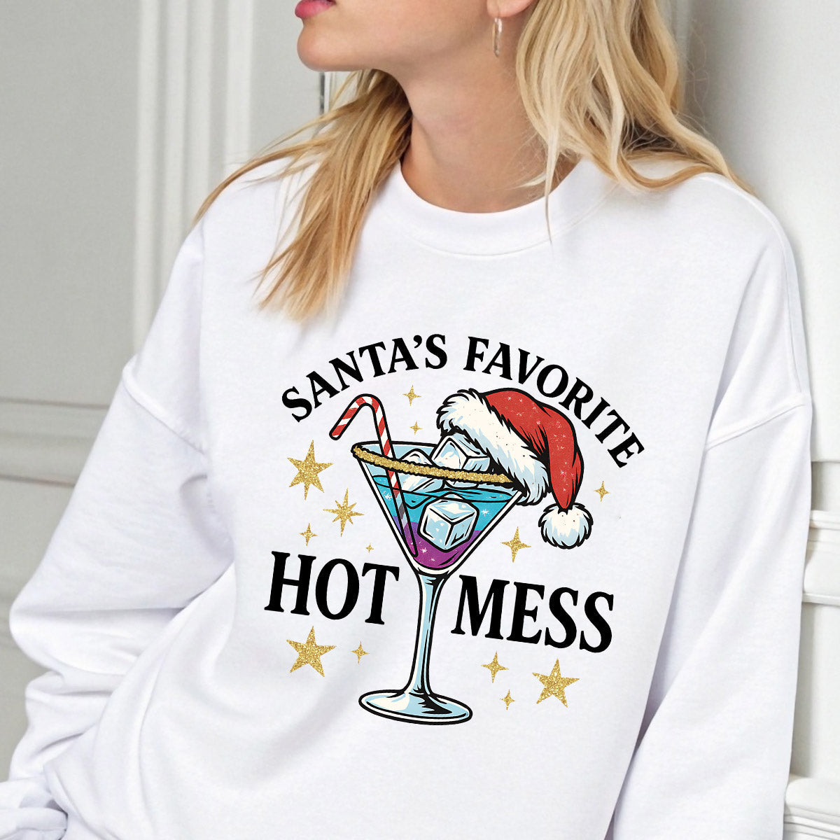 Sweatshirt featuring a Christmas-themed DTF transfer.
