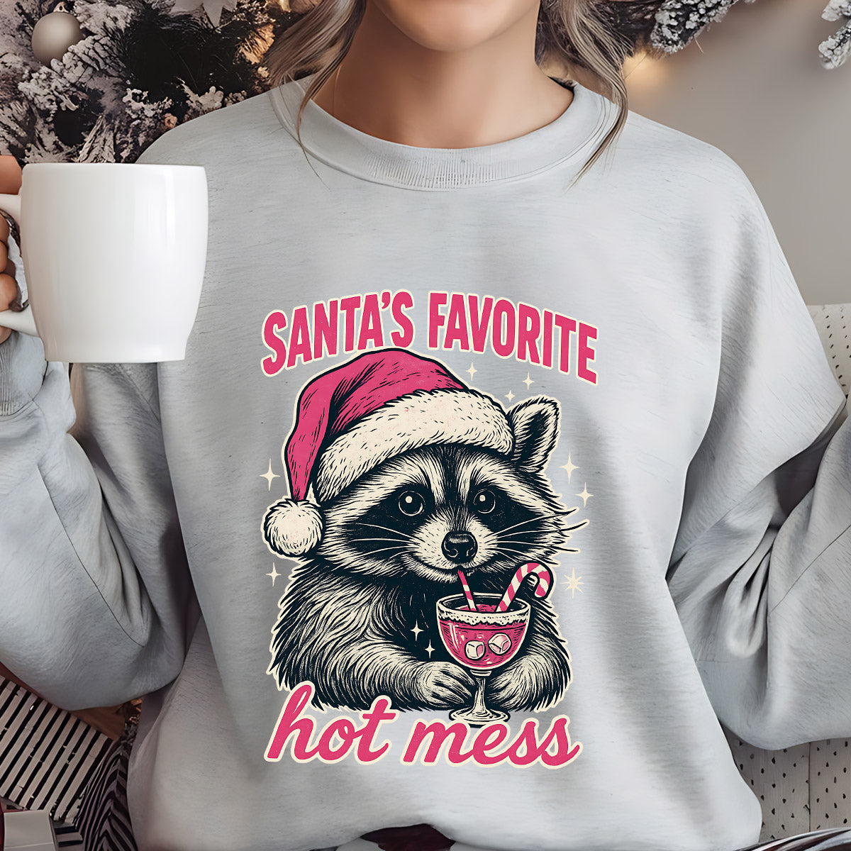 Sweatshirt featuring a Christmas-themed DTF transfer.