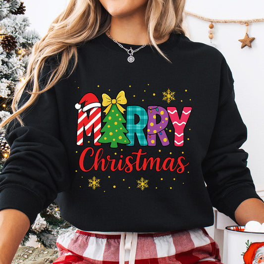 Sweatshirt featuring a Christmas-themed DTF transfer.