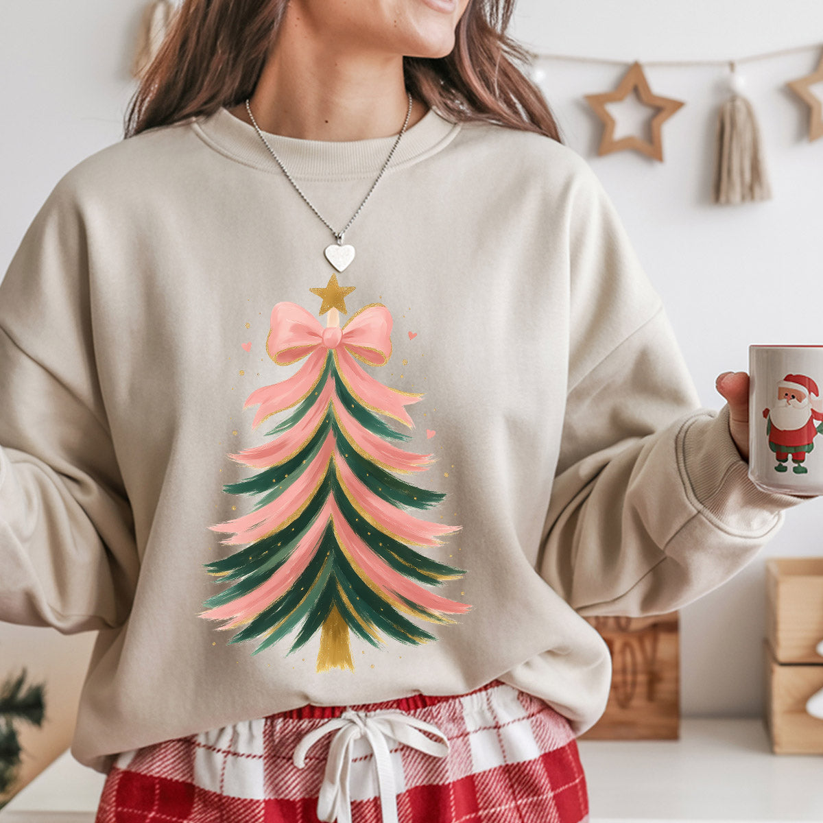 Sweatshirt featuring a Christmas-themed DTF transfer.