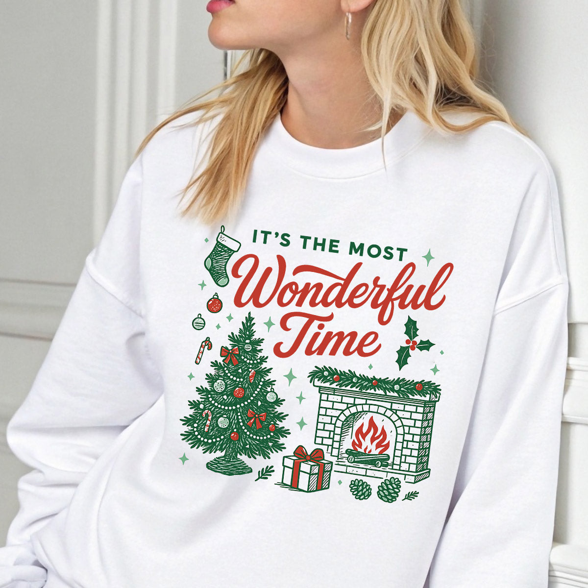 Sweatshirt featuring a Christmas-themed DTF transfer.