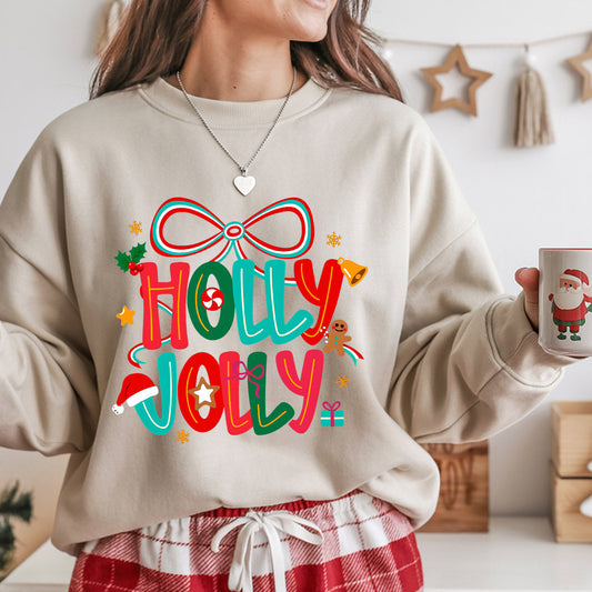 Sweatshirt featuring a Christmas-themed DTF transfer.