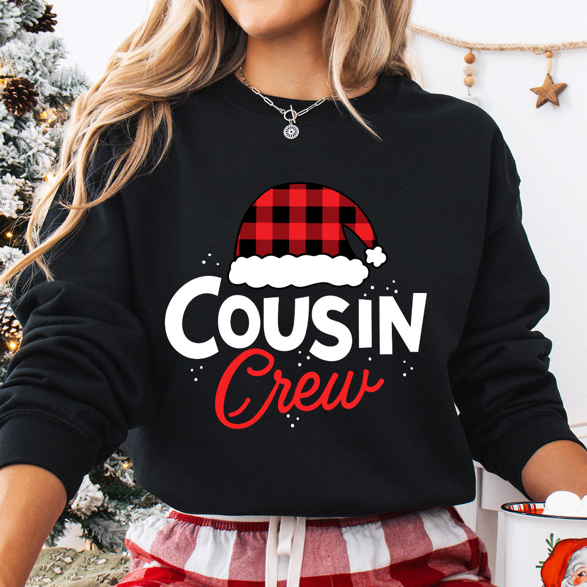 Sweatshirt featuring a Christmas-themed DTF transfer.
