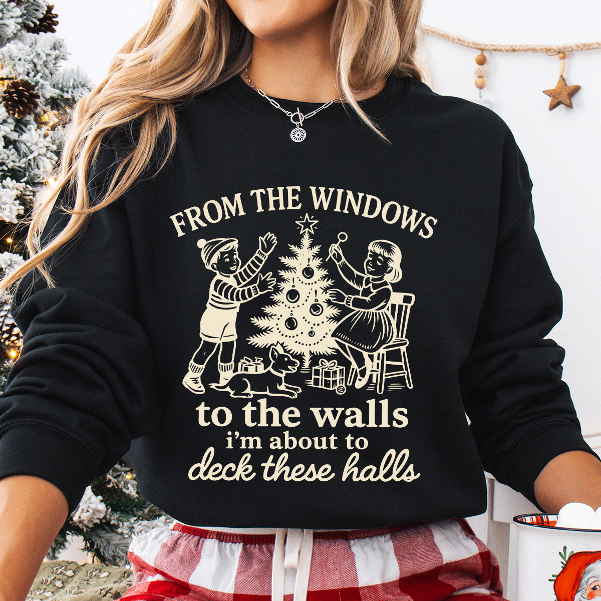 Sweatshirt featuring a Christmas-themed DTF transfer.