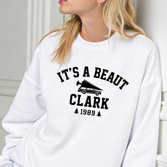 Sweatshirt featuring a Christmas-themed DTF transfer.