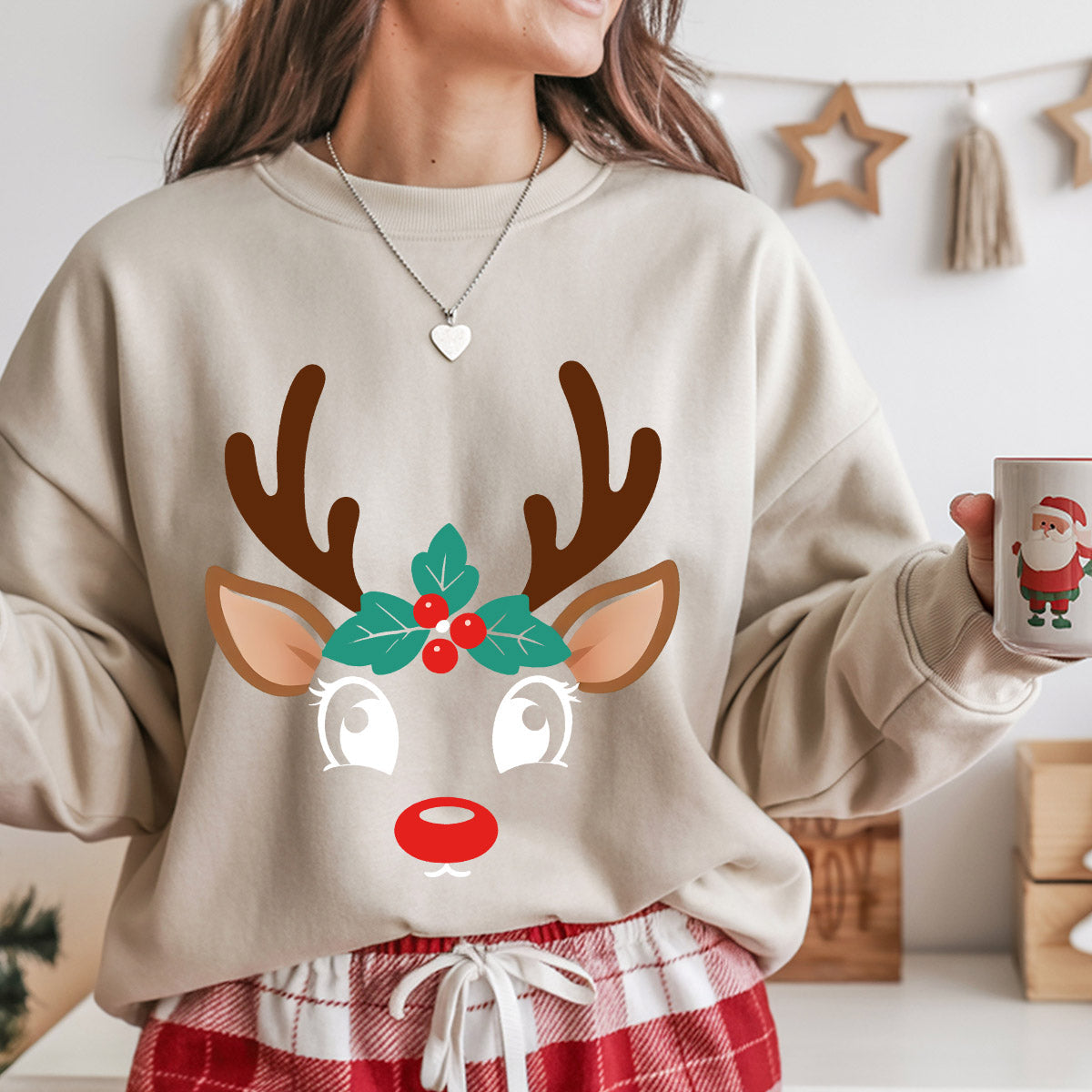 Sweatshirt featuring a Christmas-themed DTF transfer.