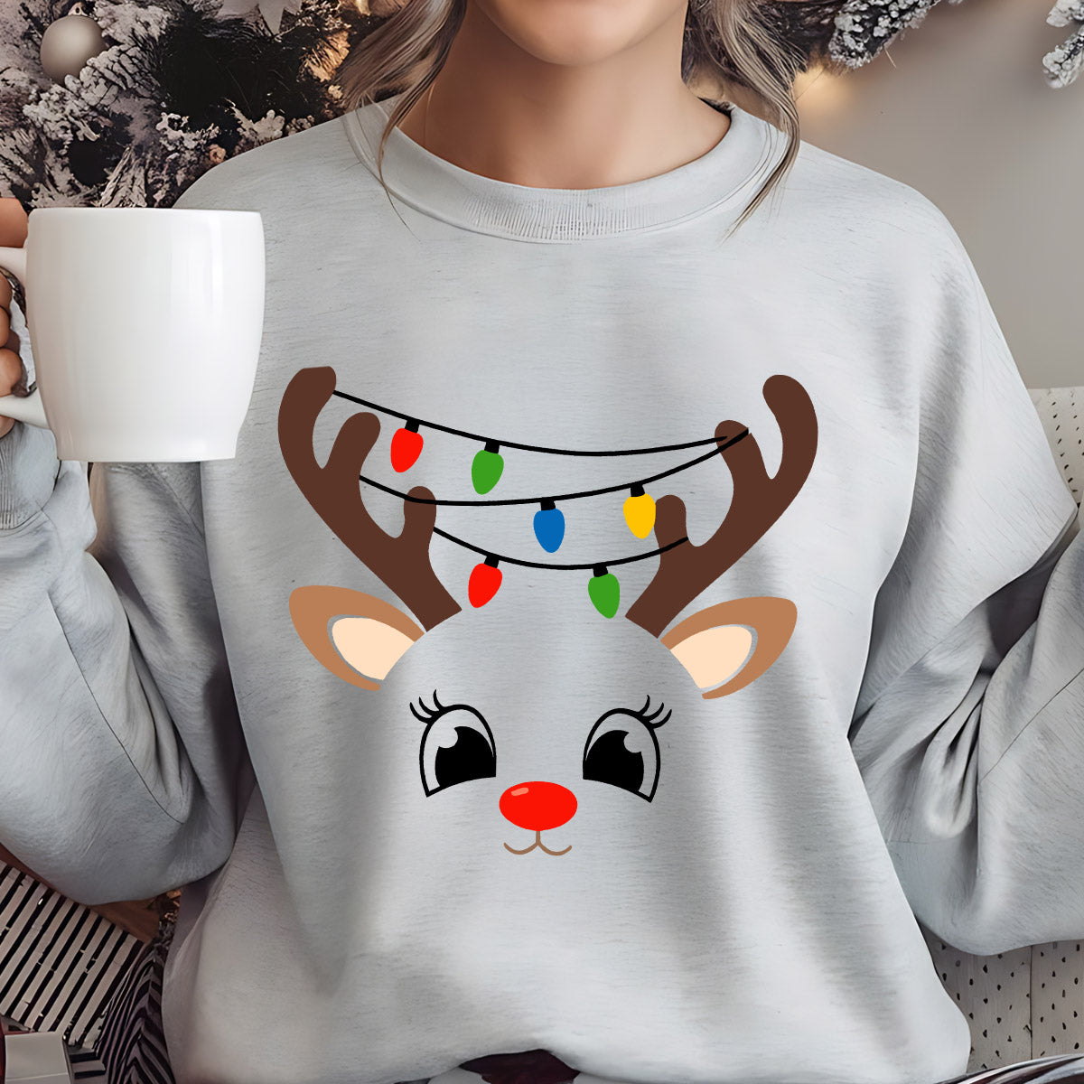 Sweatshirt featuring a Christmas-themed DTF transfer.