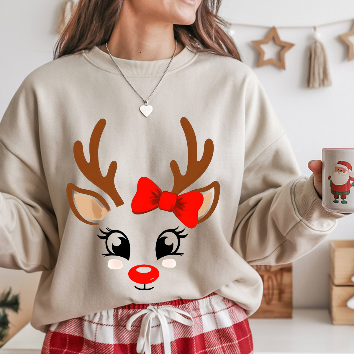 Sweatshirt featuring a Christmas-themed DTF transfer.