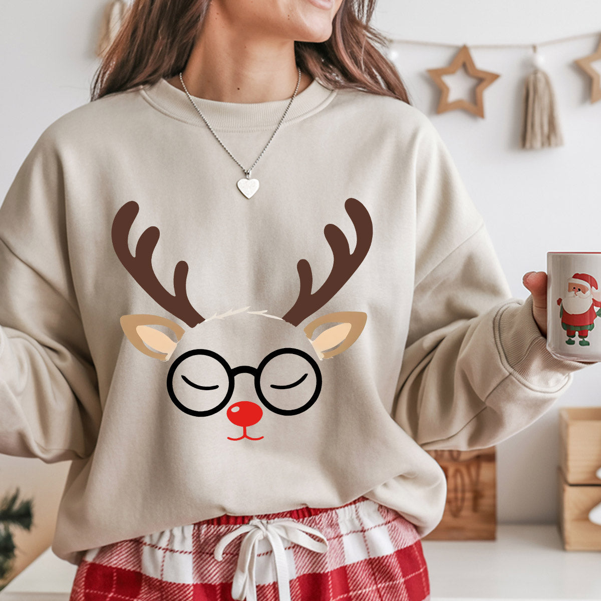 Sweatshirt featuring a Christmas-themed DTF transfer.