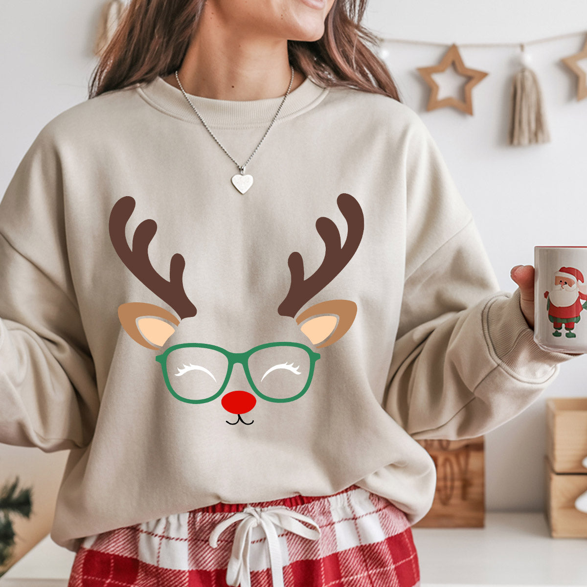 Sweatshirt featuring a Christmas-themed DTF transfer.