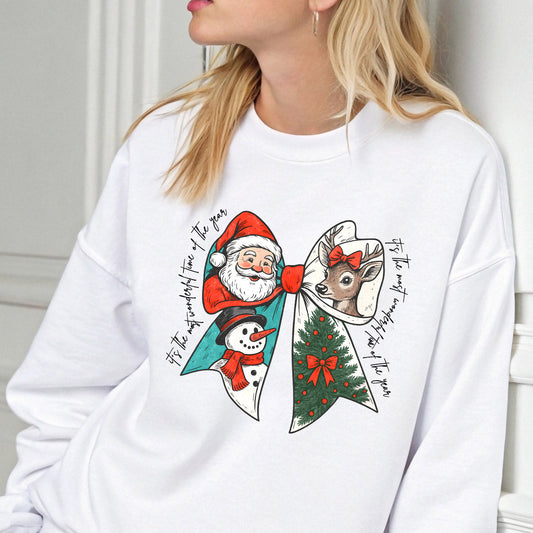 Sweatshirt featuring a Christmas-themed DTF transfer.