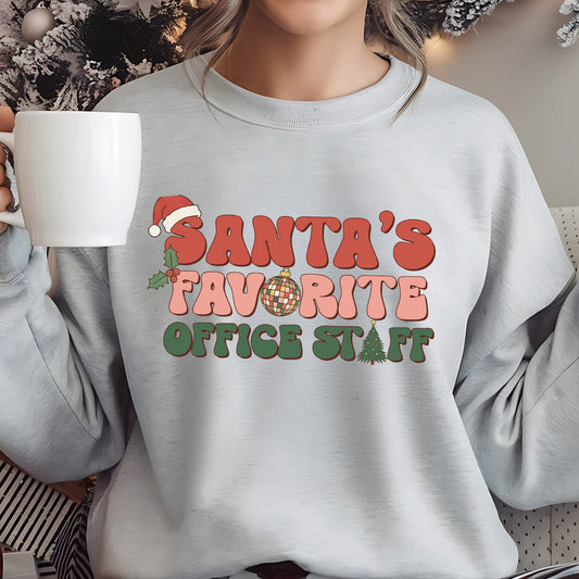 Sweatshirt featuring a Christmas-themed DTF transfer.
