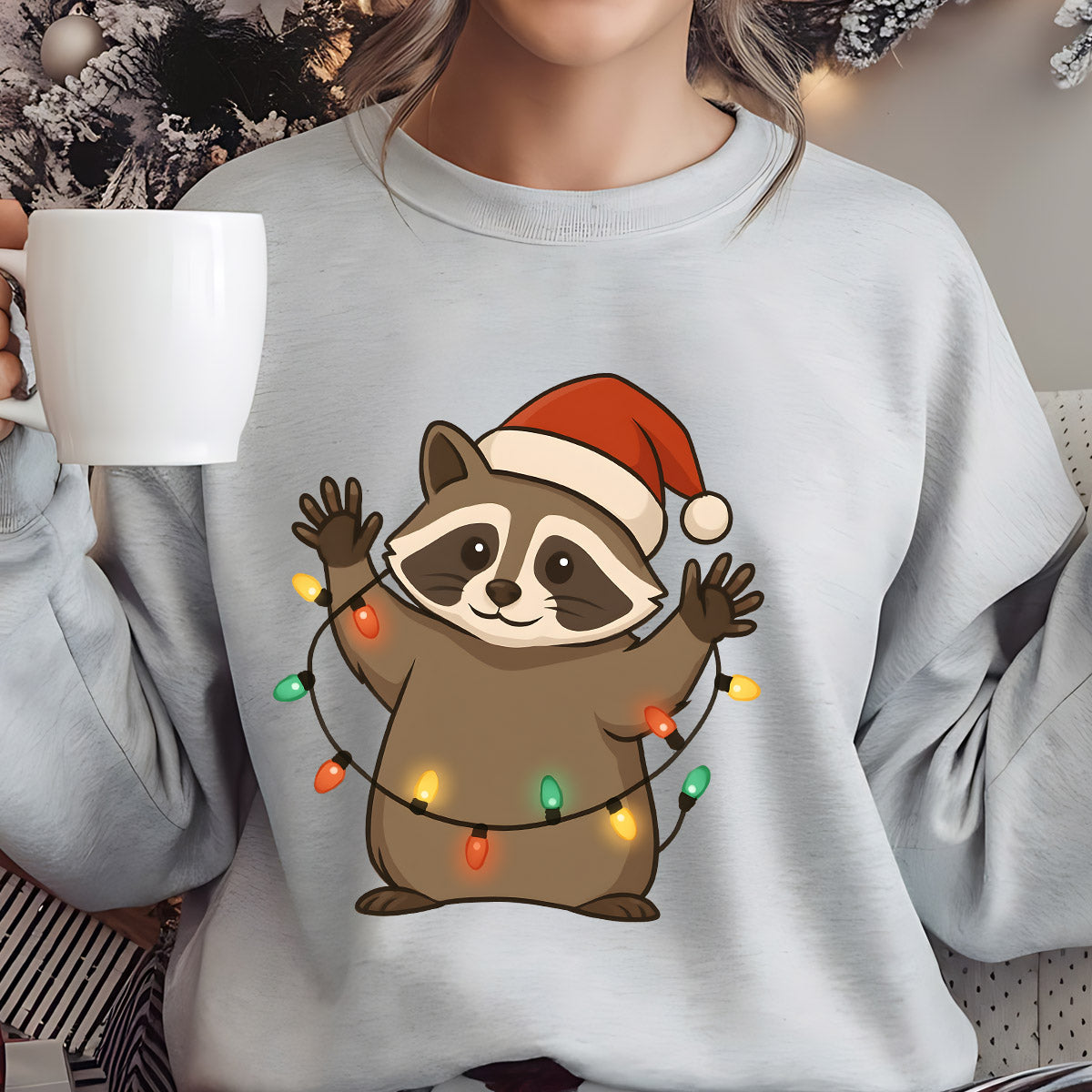 Sweatshirt featuring a Christmas-themed DTF transfer.