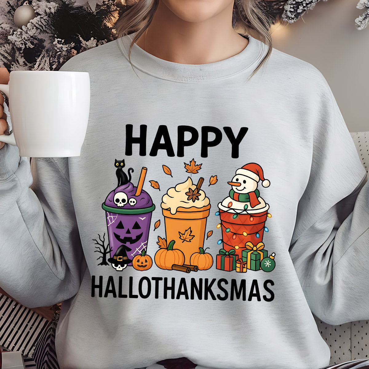 Sweatshirt featuring a Christmas-themed DTF transfer.