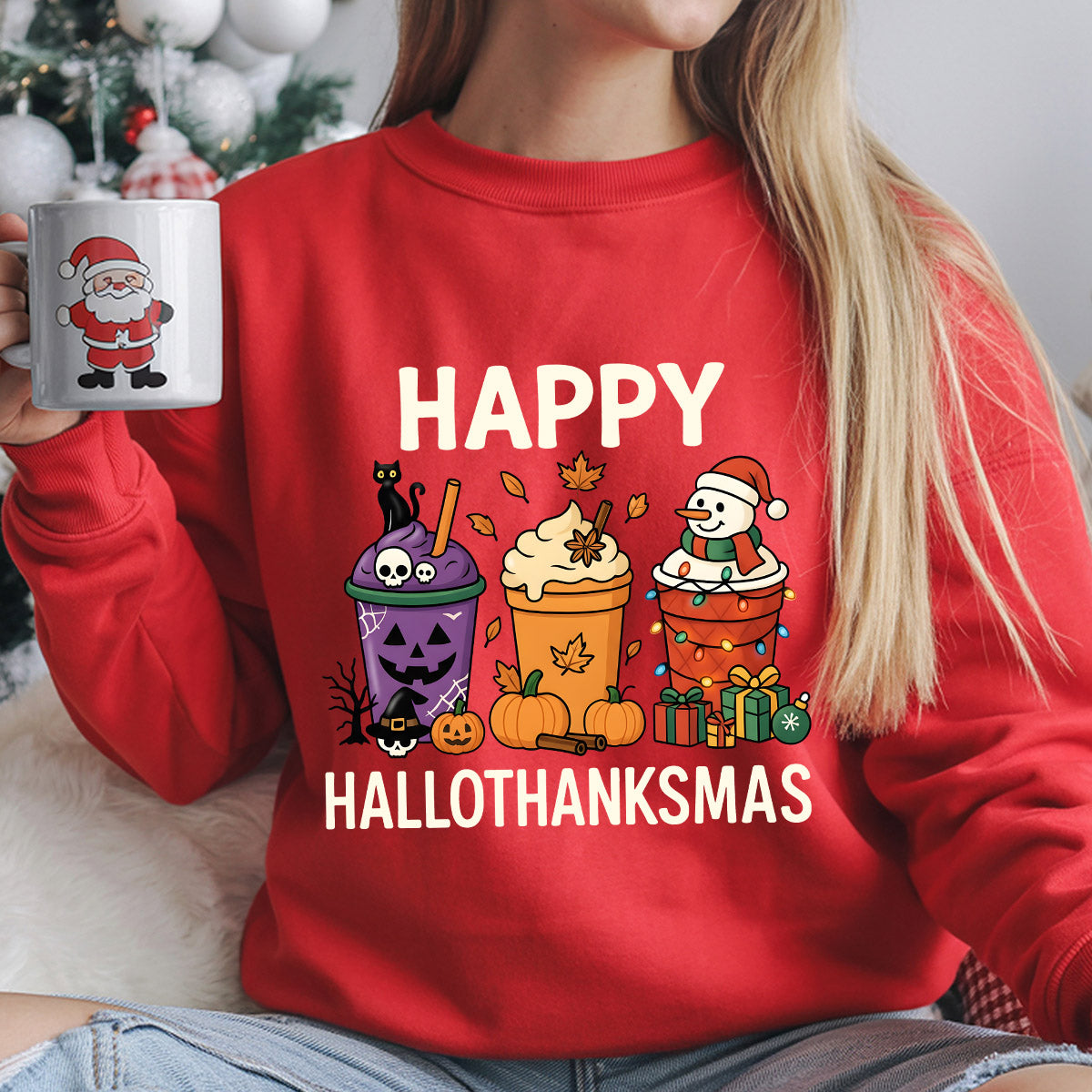 Sweatshirt featuring a Christmas-themed DTF transfer.