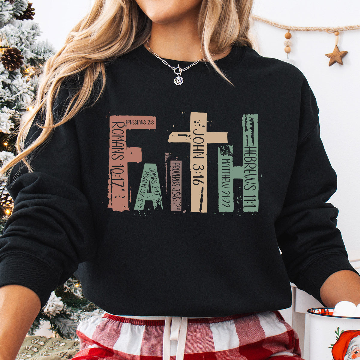 Sweatshirt featuring a Christmas-themed DTF transfer.