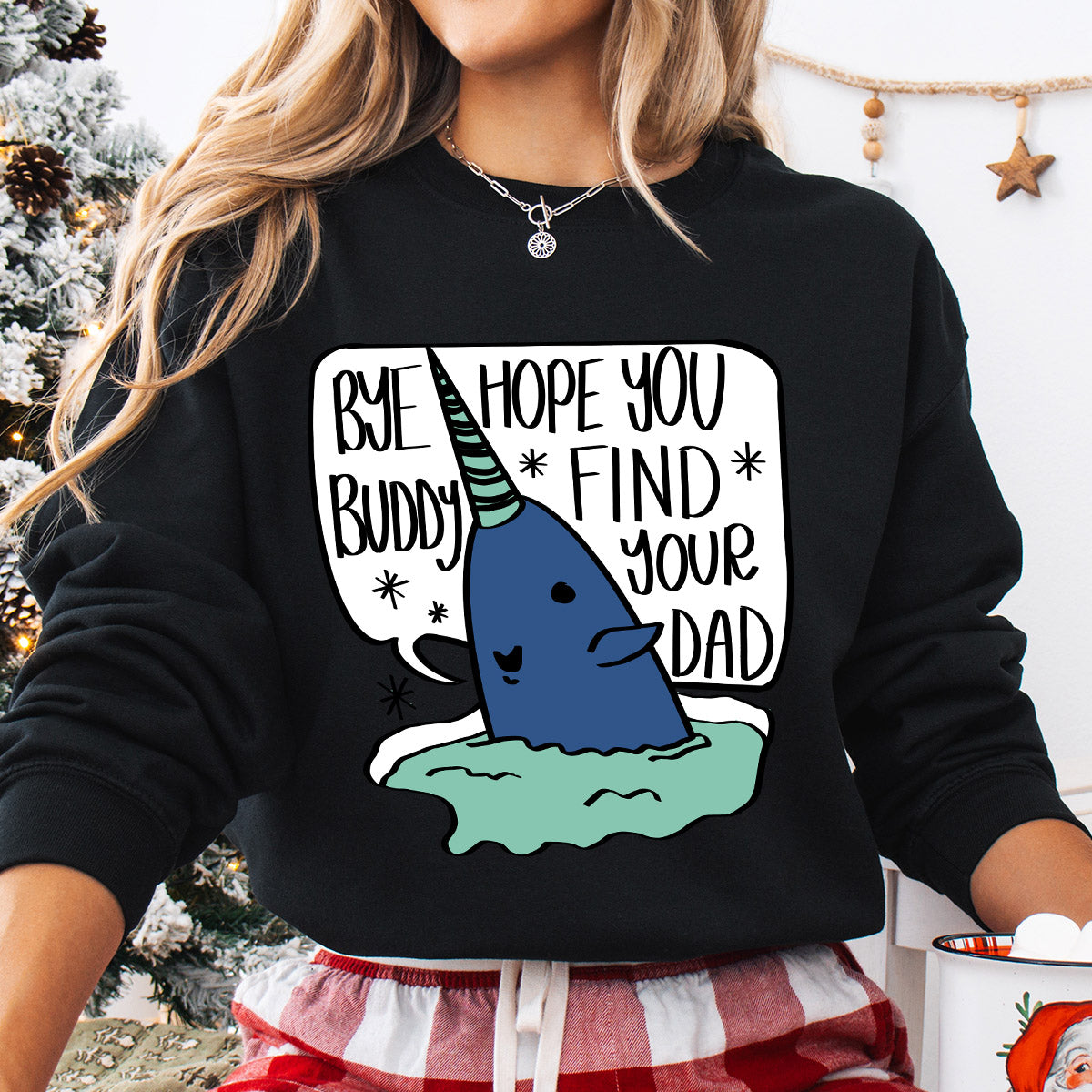 Sweatshirt featuring a Christmas-themed DTF transfer.