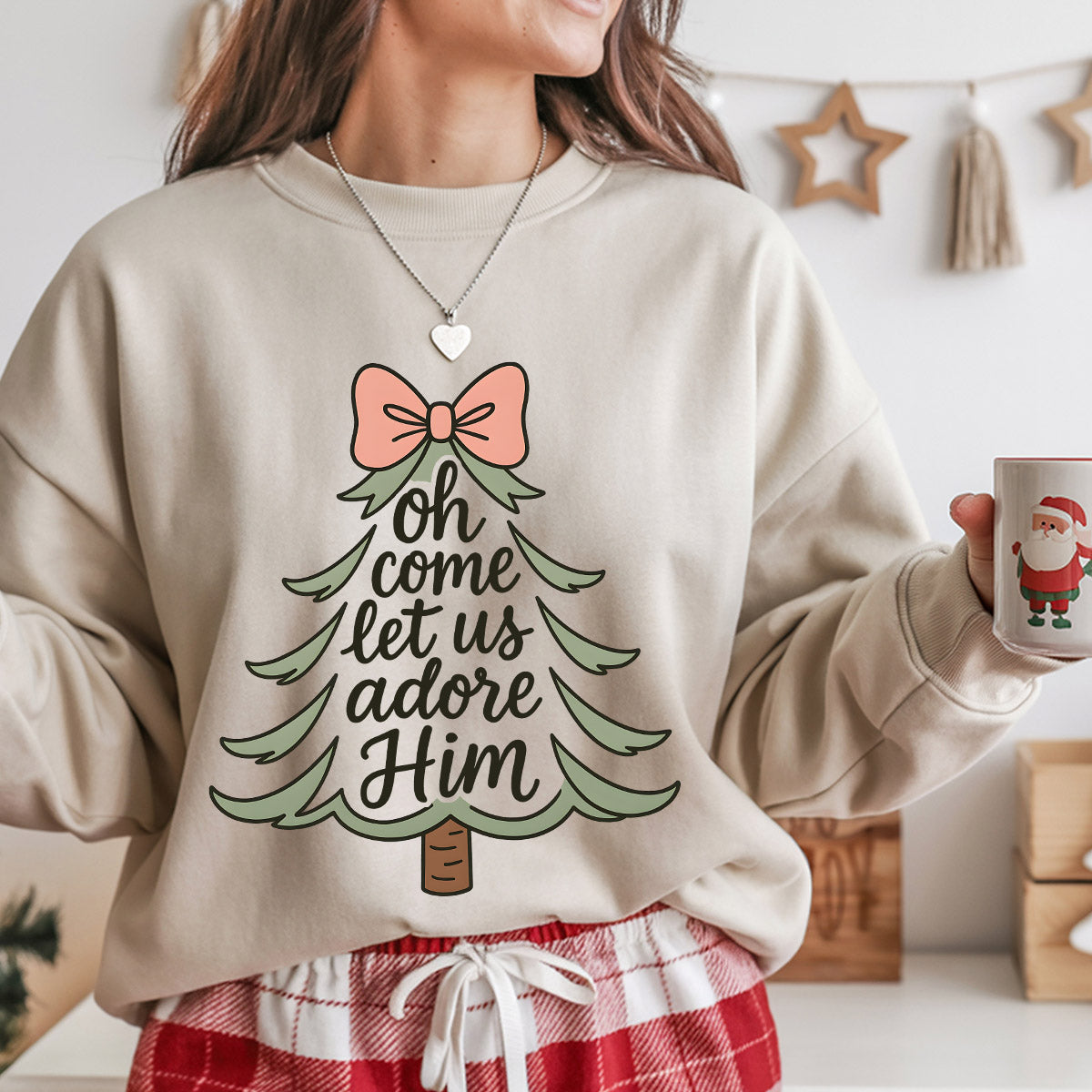 Sweatshirt featuring a Christmas-themed DTF transfer.