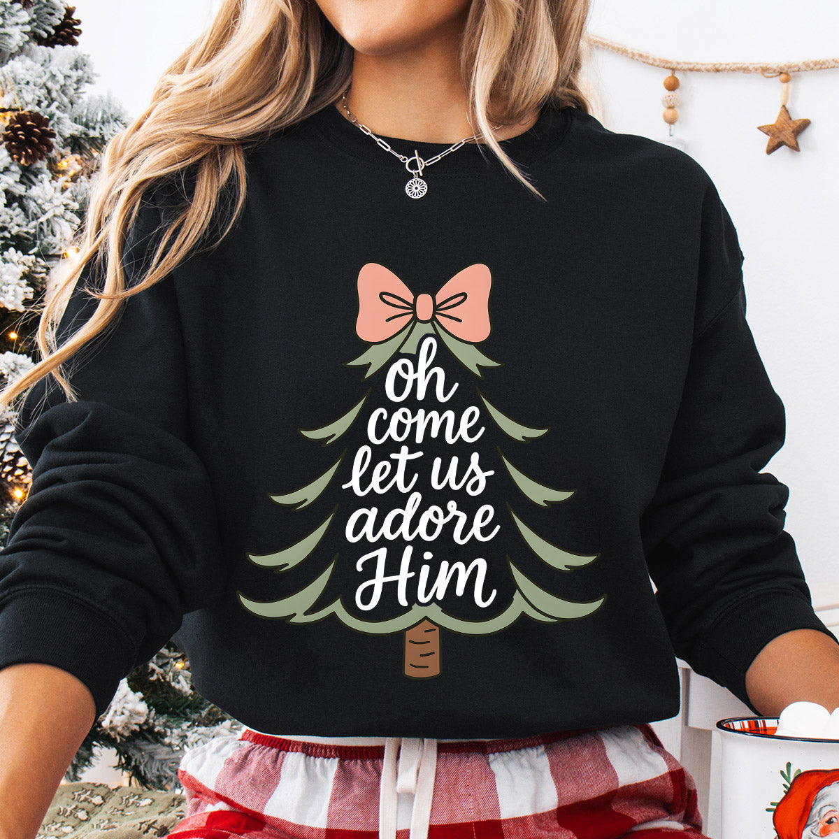 Sweatshirt featuring a Christmas-themed DTF transfer.