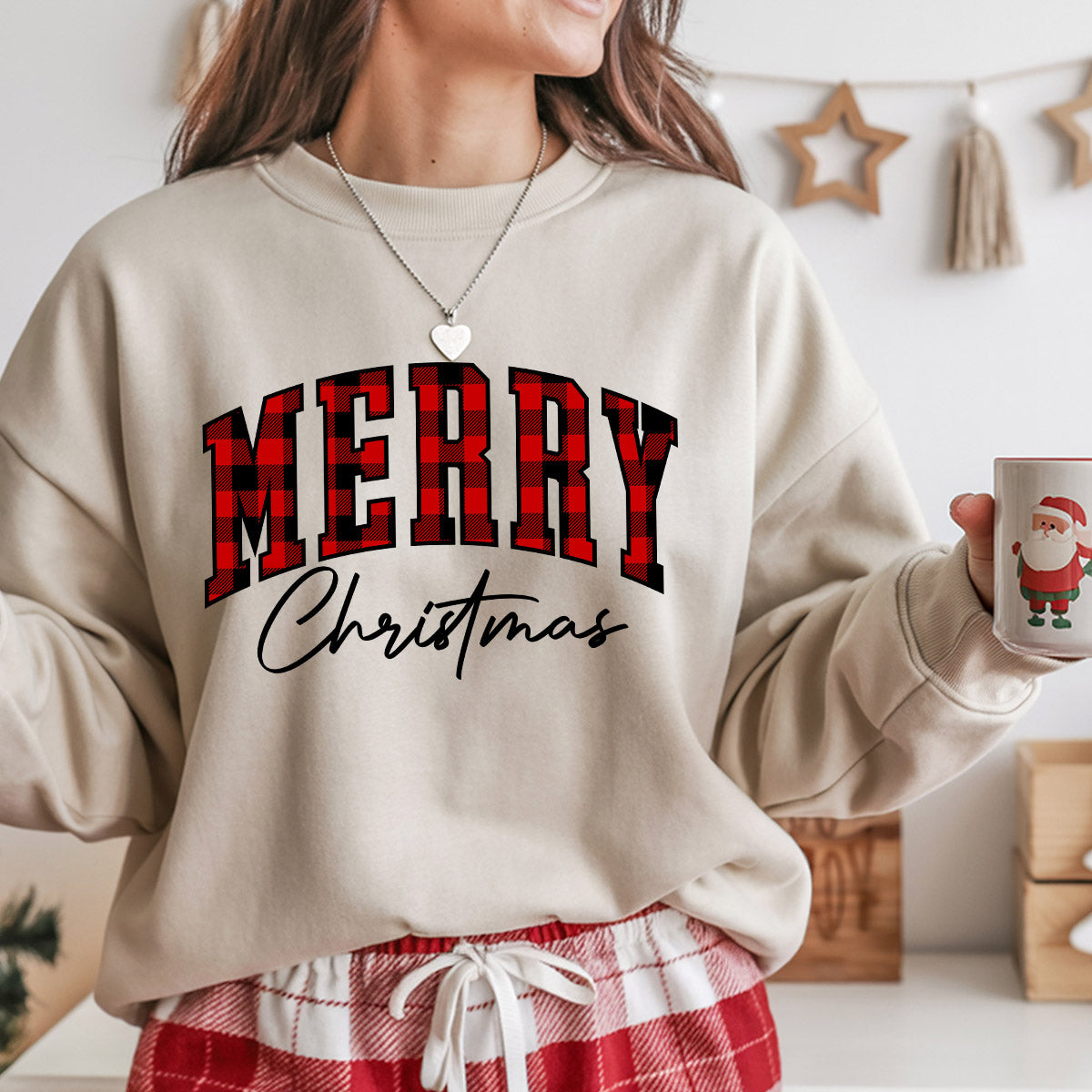 Sweatshirt featuring a Christmas-themed DTF transfer.