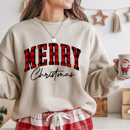 Sweatshirt featuring a Christmas-themed DTF transfer.