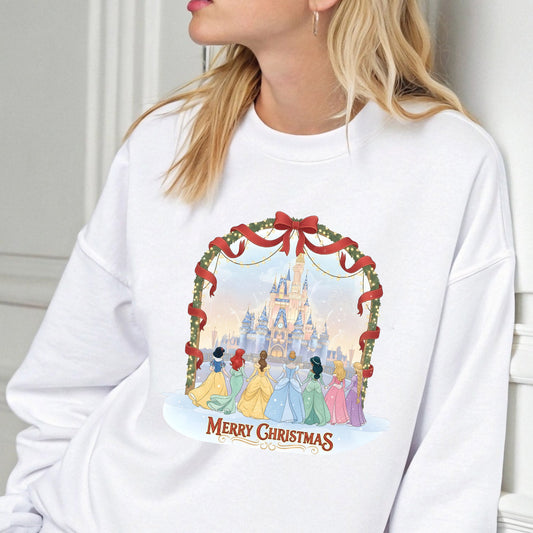 Sweatshirt featuring a Christmas-themed DTF transfer.