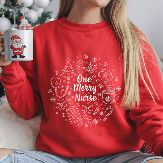 Sweatshirt featuring a Christmas-themed DTF transfer.