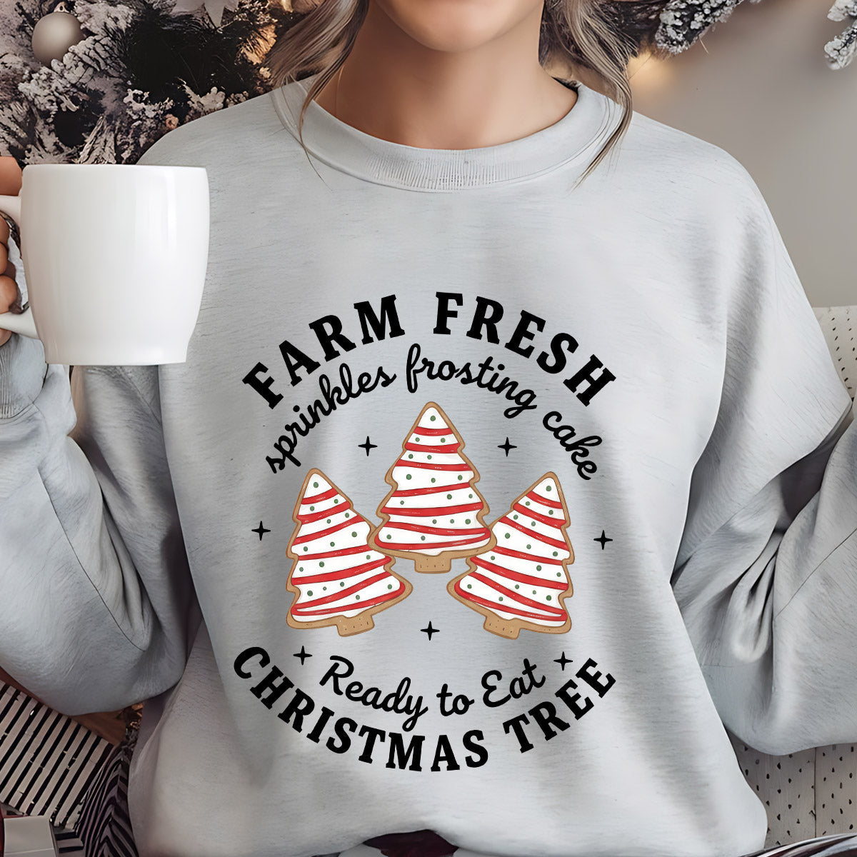 Sweatshirt featuring a Christmas-themed DTF transfer.