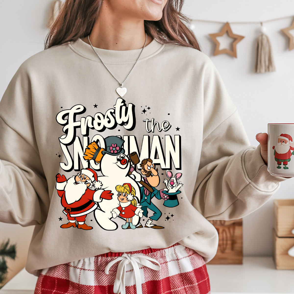 Sweatshirt featuring a Christmas-themed DTF transfer.