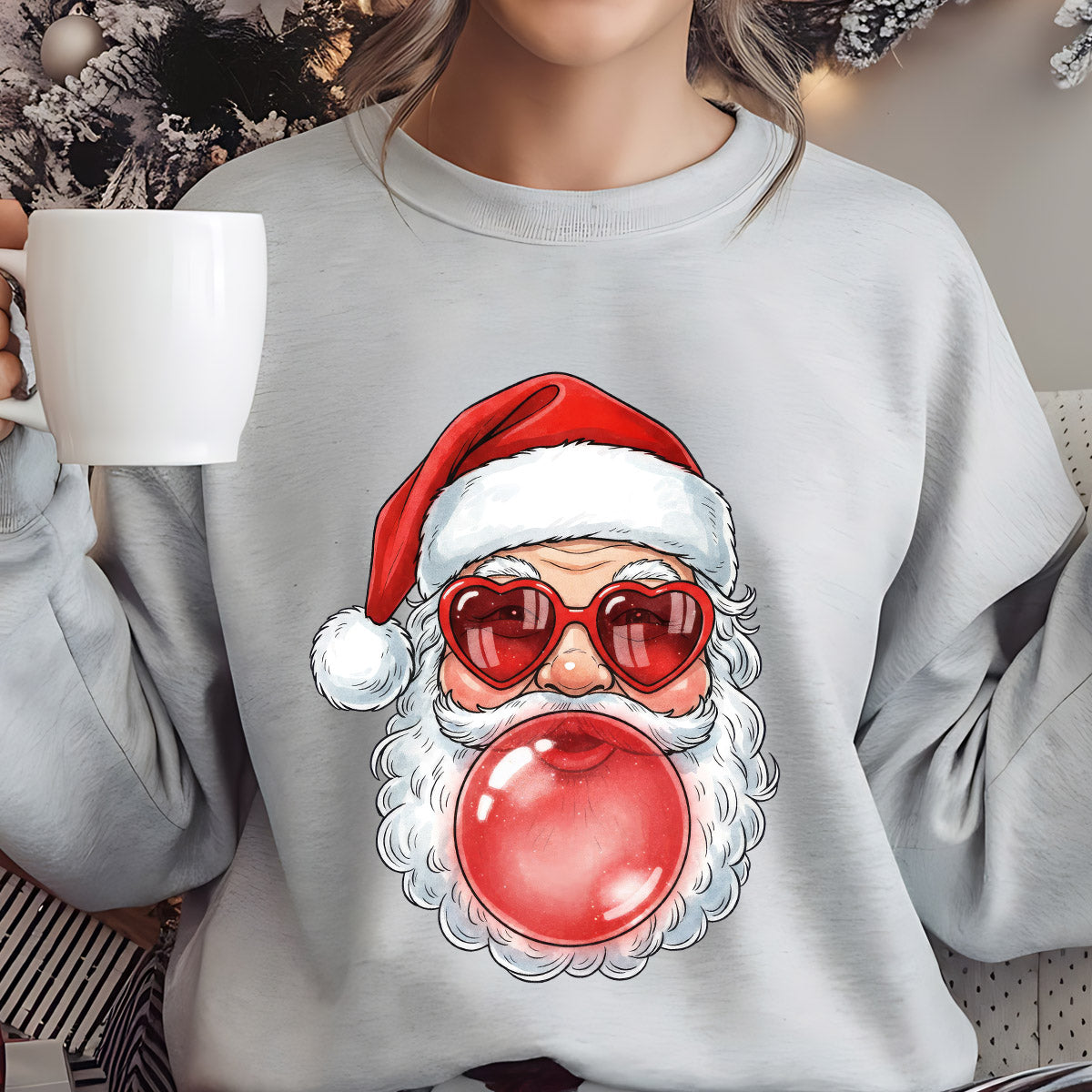 Sweatshirt featuring a Christmas-themed DTF transfer.