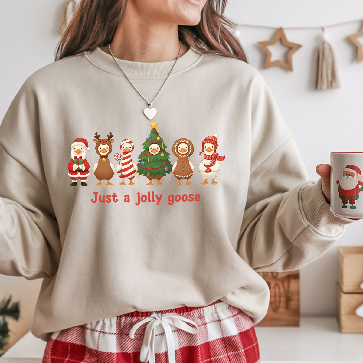 Sweatshirt featuring a Christmas-themed DTF transfer.