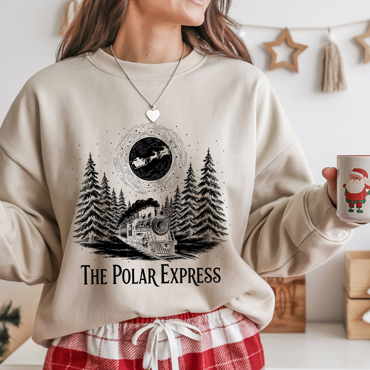 Sweatshirt featuring a Christmas-themed DTF transfer.