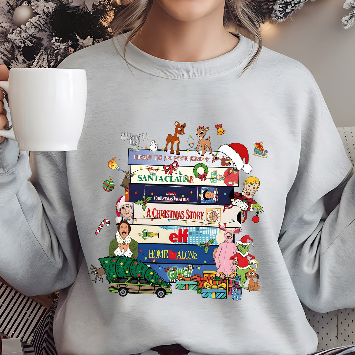 Sweatshirt featuring a Christmas-themed DTF transfer.