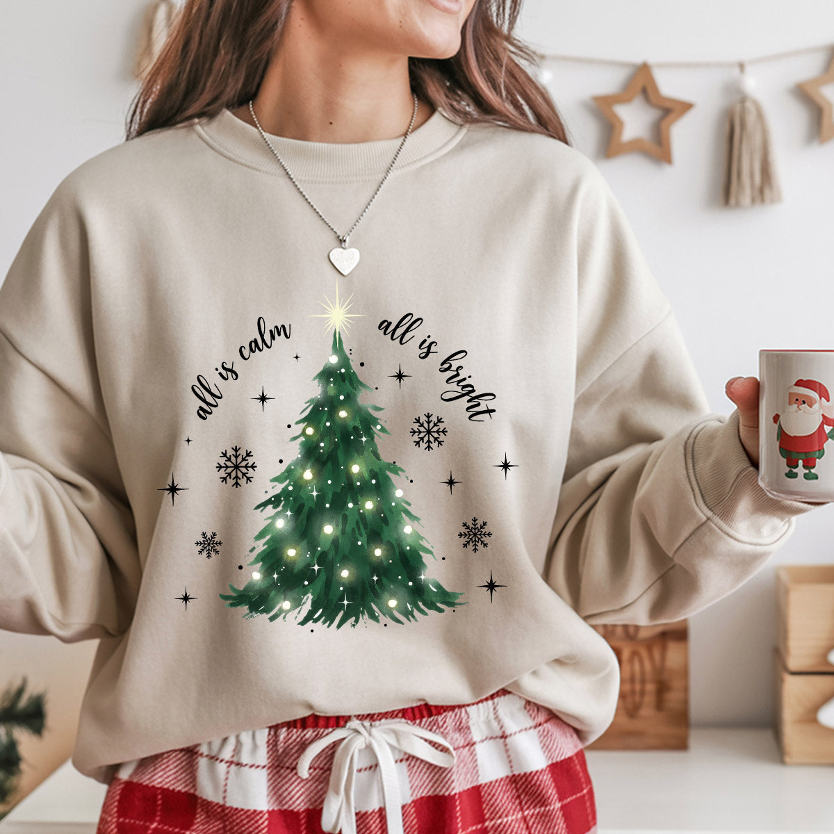Sweatshirt featuring a Christmas-themed DTF transfer.