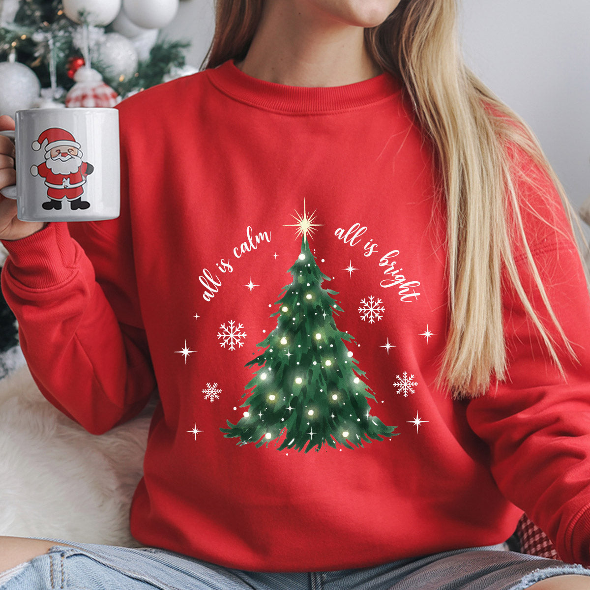 Sweatshirt featuring a Christmas-themed DTF transfer.