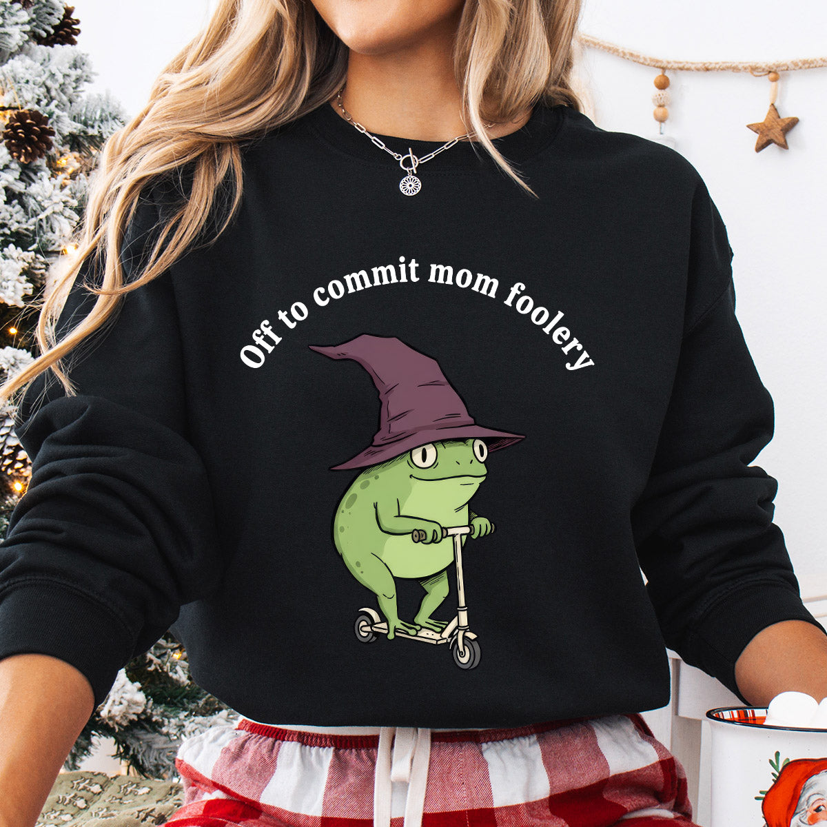 Sweatshirt featuring a Christmas-themed DTF transfer.