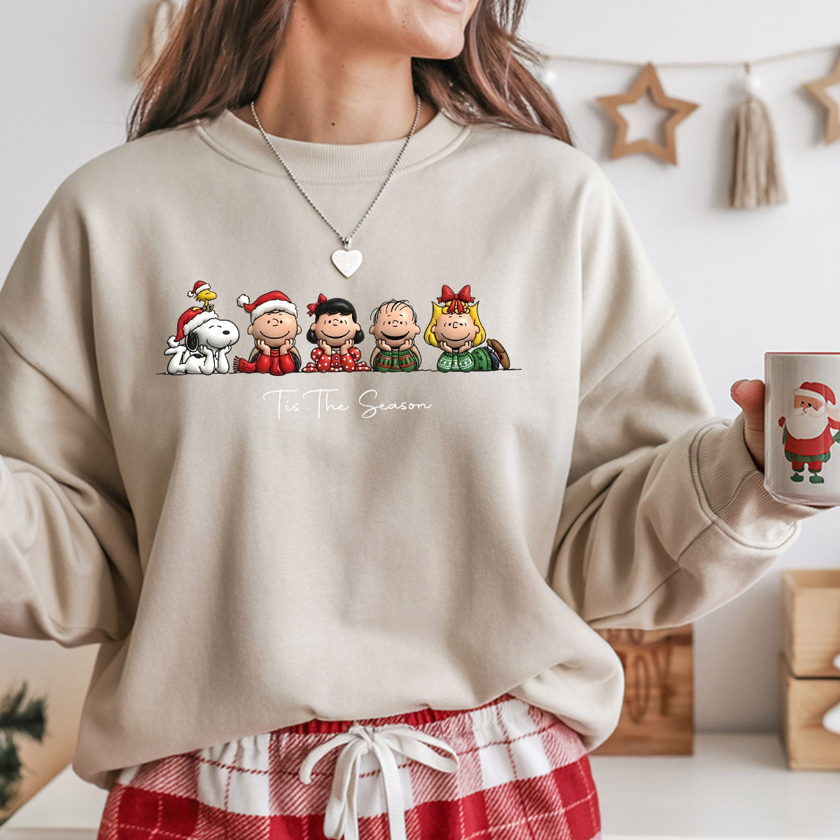 Sweatshirt featuring a Christmas-themed DTF transfer.