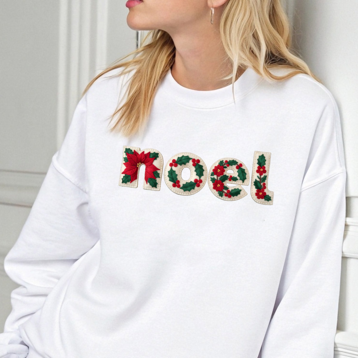 Sweatshirt featuring a Christmas-themed DTF transfer.