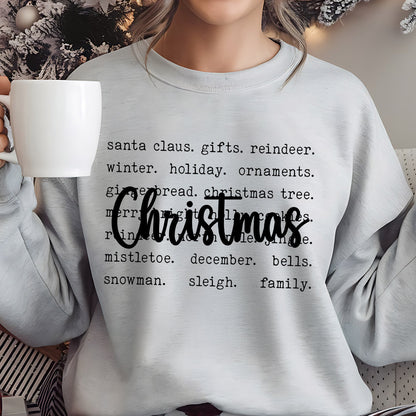 Sweatshirt featuring a Christmas-themed DTF transfer.