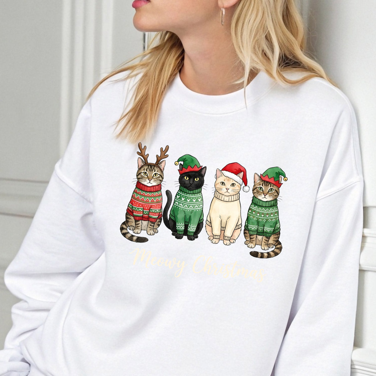 Sweatshirt featuring a Christmas-themed DTF transfer.