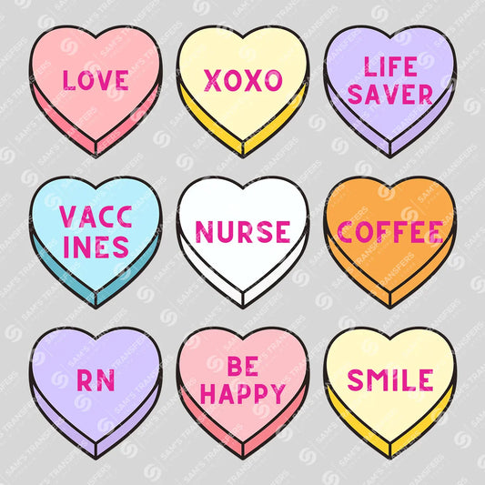 Candy Heart Nurse-Themed Ready-to-Press DTF Transfer