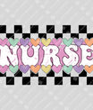 Checkered Candy Heart Nurse-Themed Ready-to-Press DTF Transfer