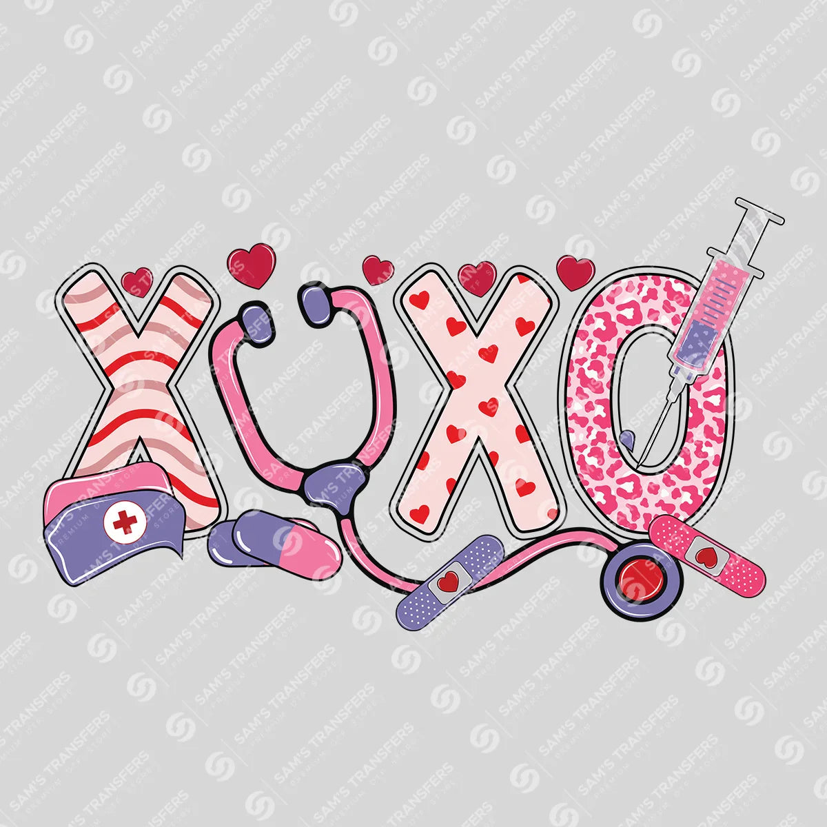 XOXO Nurse Love-Themed Ready-to-Press DTF Transfer