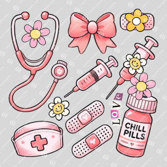Floral Nurse Tools Ready-to-Press DTF Transfer